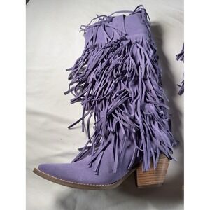 Dingo Full Fringe Boots Women 7 Purple Suede Western Tall Cowboy Heel New